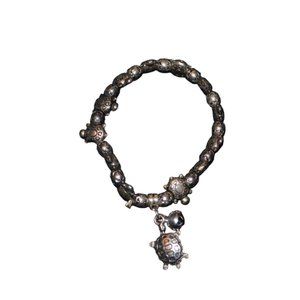 Bracelet Turtles Pendant Beads Metal Gray Elastic Youth